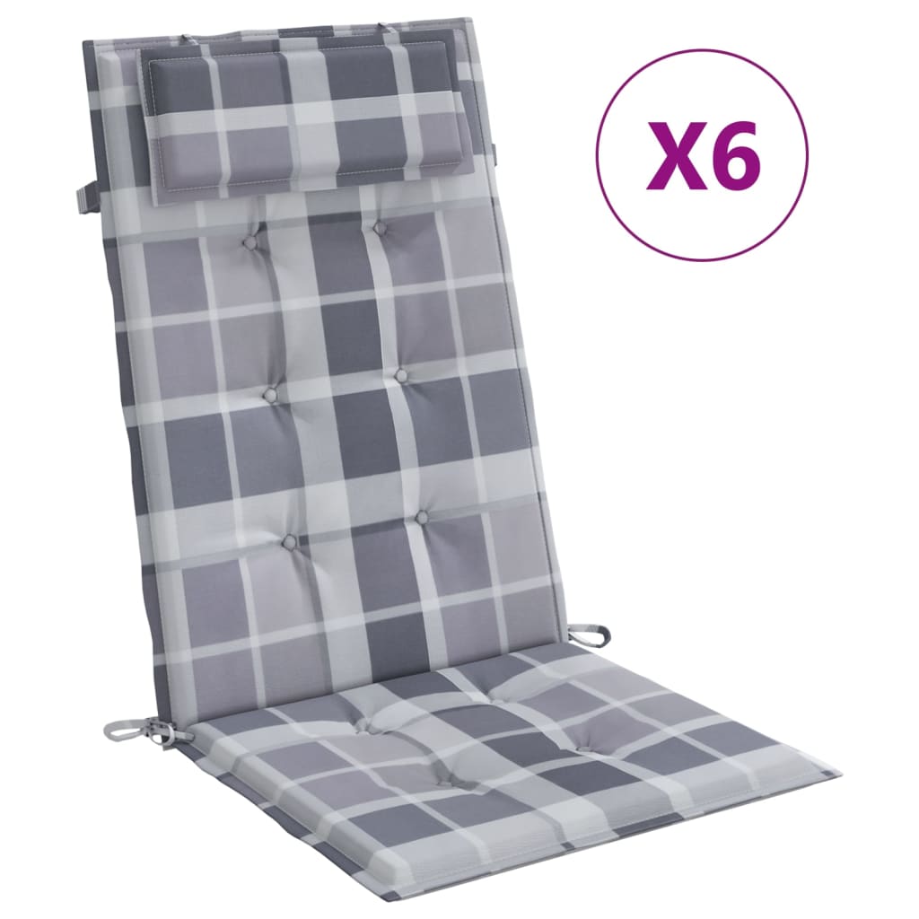 vidaXL Almofadões cadeira encosto alto 6pcs tecido oxford xadrez cinza