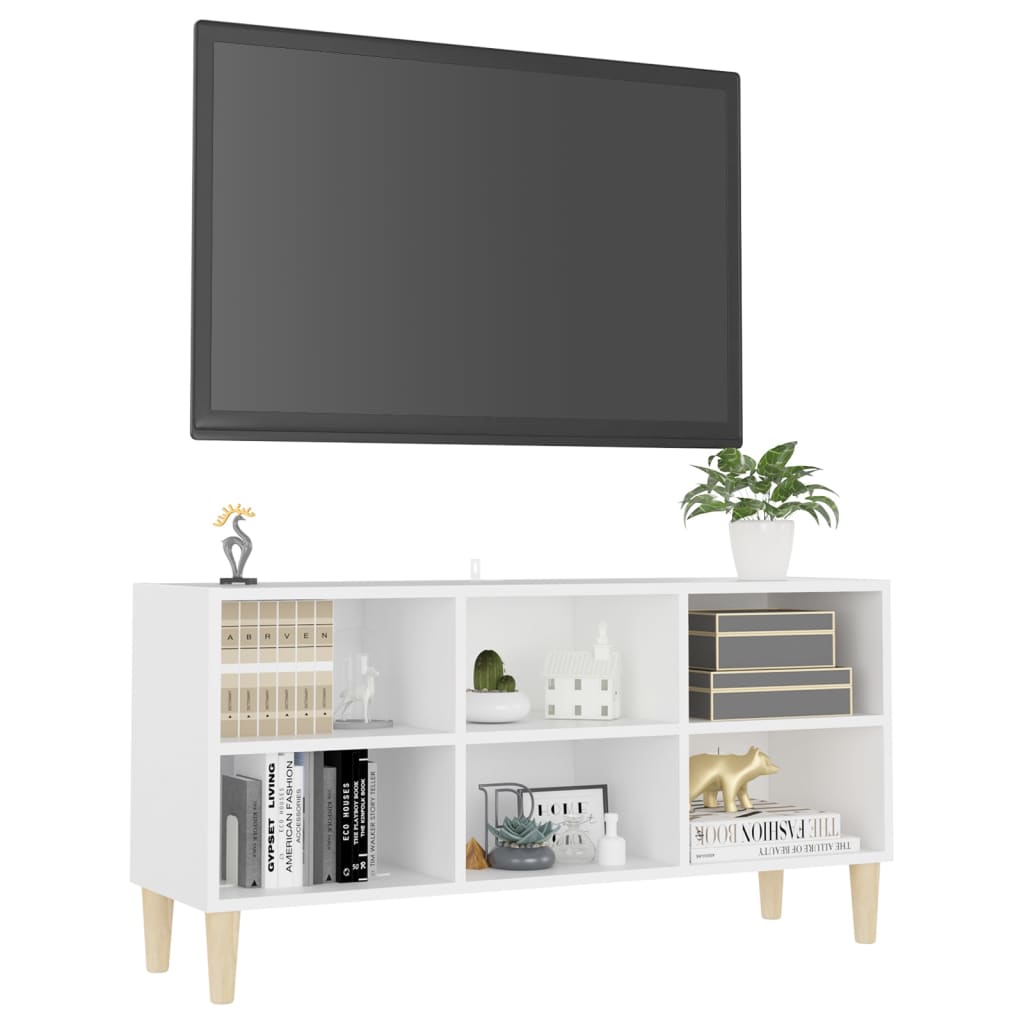 vidaXL Móvel de TV pernas de madeira maciça 103,5x30x50 cm branco