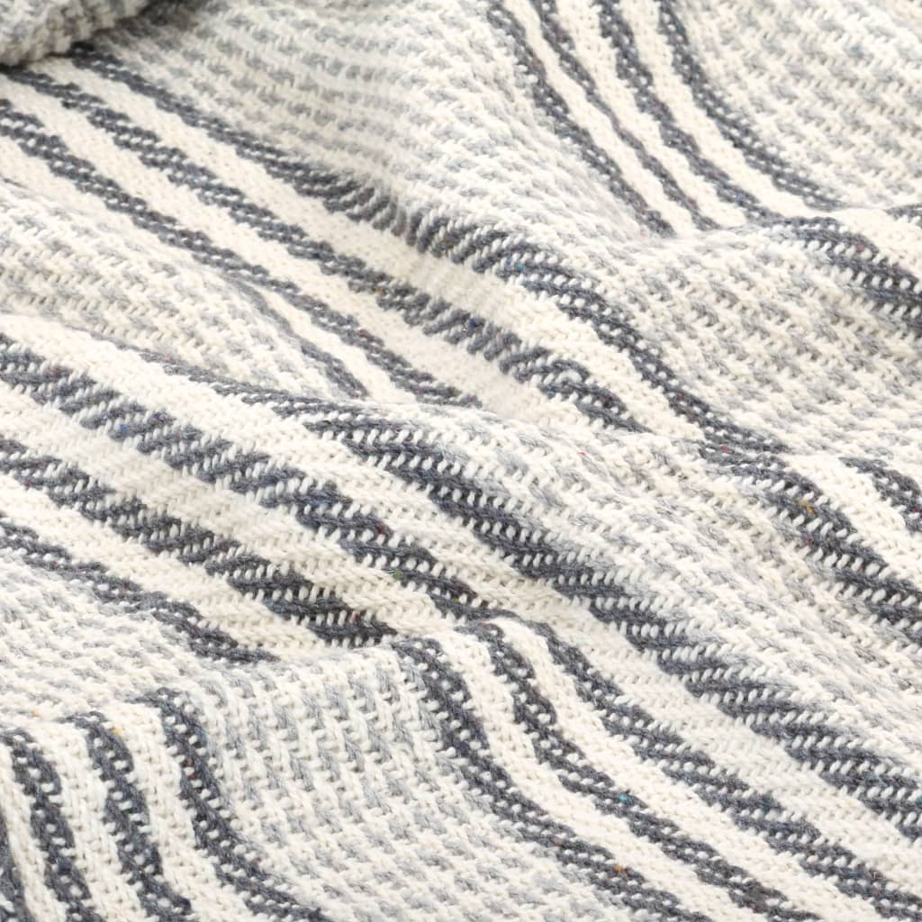 vidaXL Manta em algodão às riscas 160x210 cm cinzento e branco