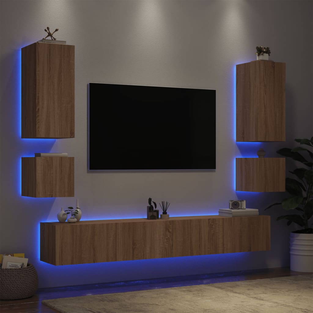 vidaXL 6 pcs móveis de parede para TV com luzes LED carvalho sonoma
