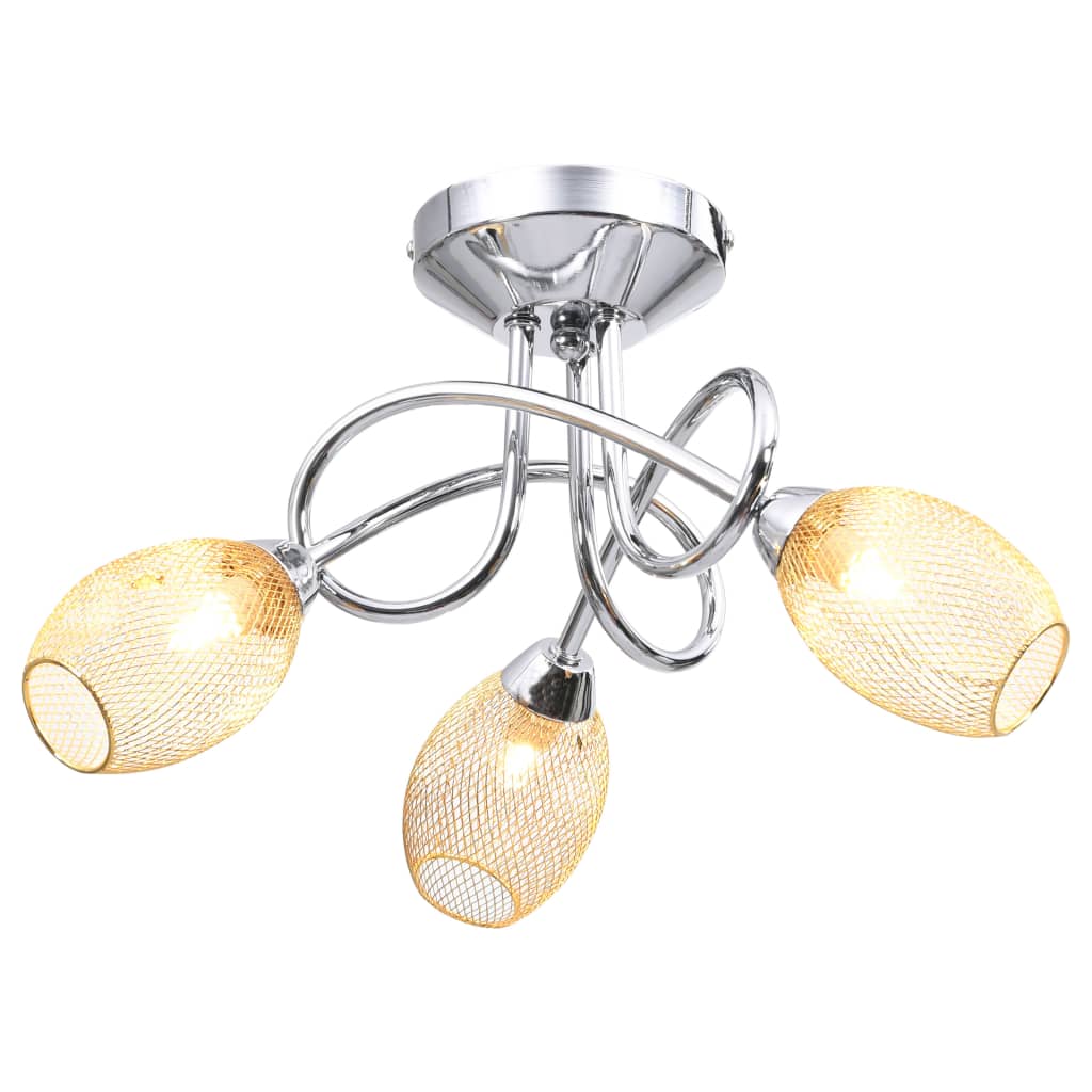 vidaXL Candeeiro de teto com abajures dourados para 3 lâmpadas G9