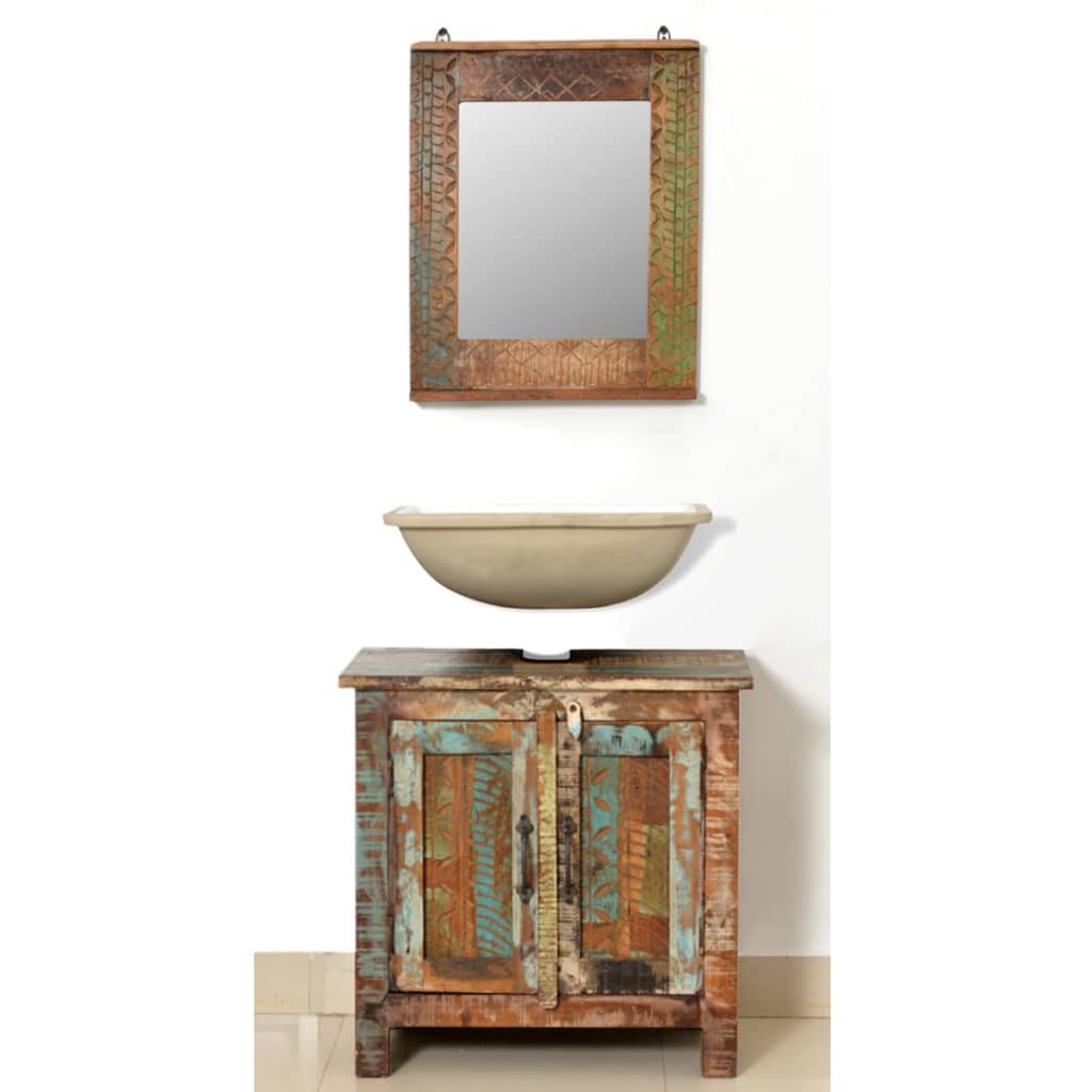 Conjunto de ármario de banheiro com espelho de madeira recuperada