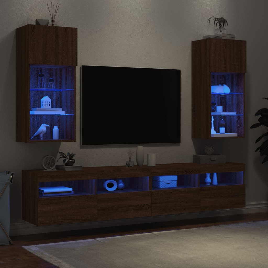 vidaXL Móveis de TV c/ luzes LED 2 pcs 40,5x30x90 cm carvalho castanho