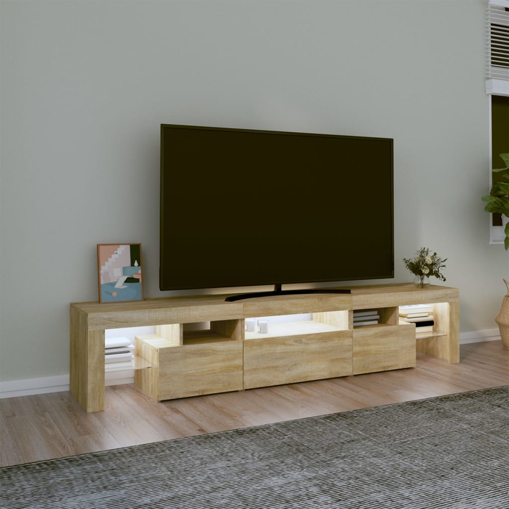 vidaXL Móvel de TV com luzes LED 200x36,5x40 cm carvalho sonoma