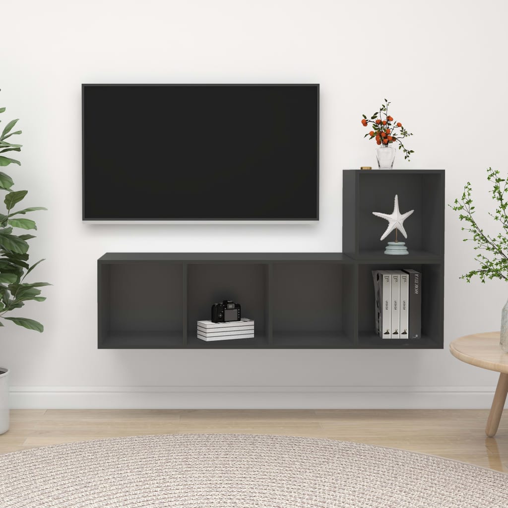 vidaXL 2 pcs conjunto de móveis de TV contraplacado cinzento
