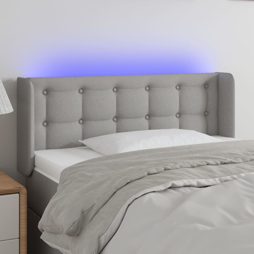 vidaXL Cabeceira de cama c/ luzes LED tecido 93x16x78/88cm cinza-claro