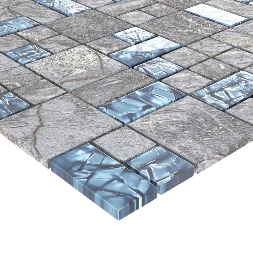 vidaXL Ladrilhos de mosaico 11 pcs 30x30 cm vidro cinzento e azul
