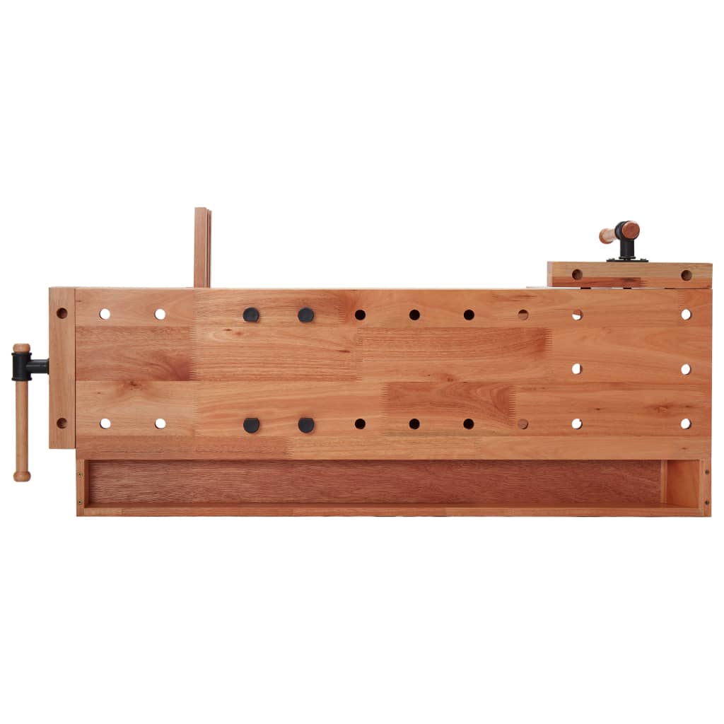 vidaXL Bancada de carpintaria com gaveta e 2 tornos madeira de folhosa