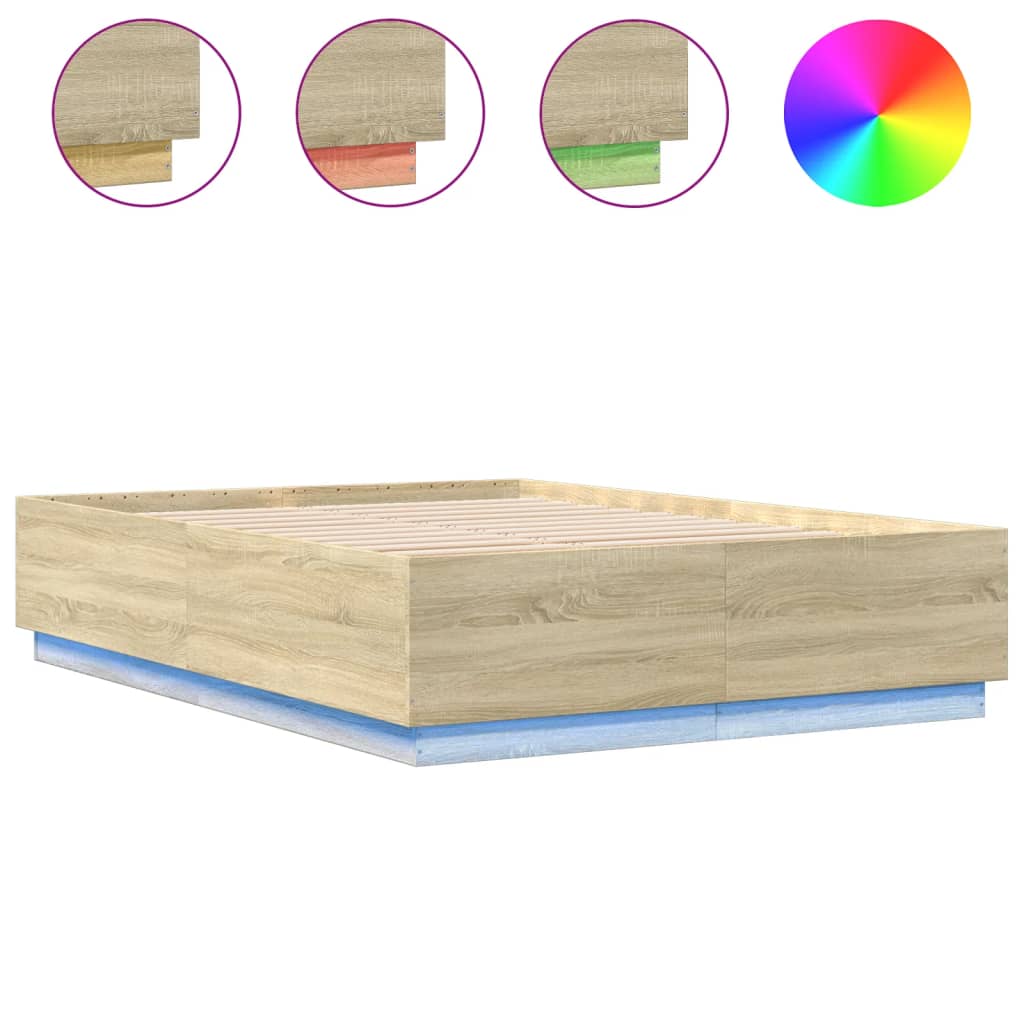 vidaXL Estrutura cama c/ luzes LED derivados madeira carvalho sonoma