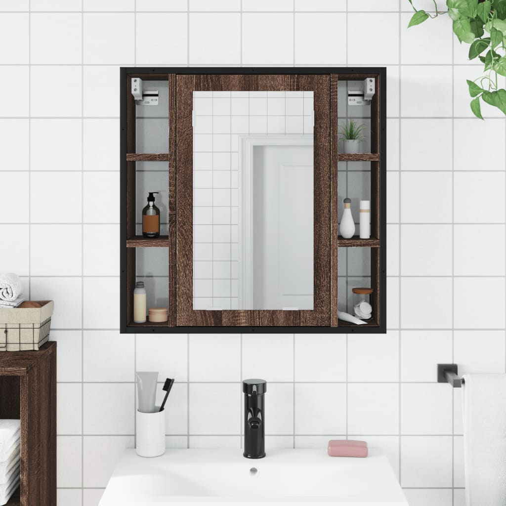 vidaXL Armário casa banho c/ espelho deriv. madeira carvalho castanho