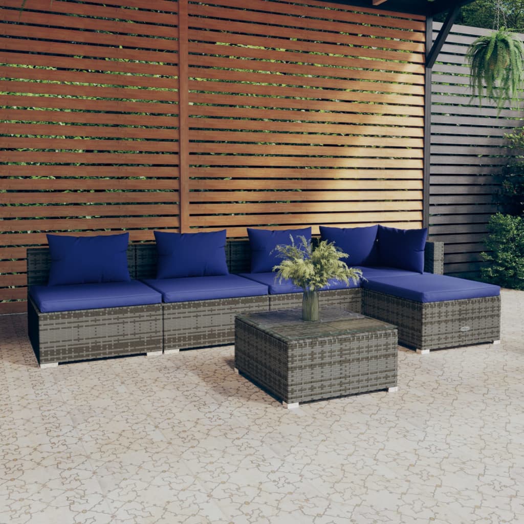 vidaXL 6 pcs conjunto lounge de jardim c/ almofadões vime PE cinzento