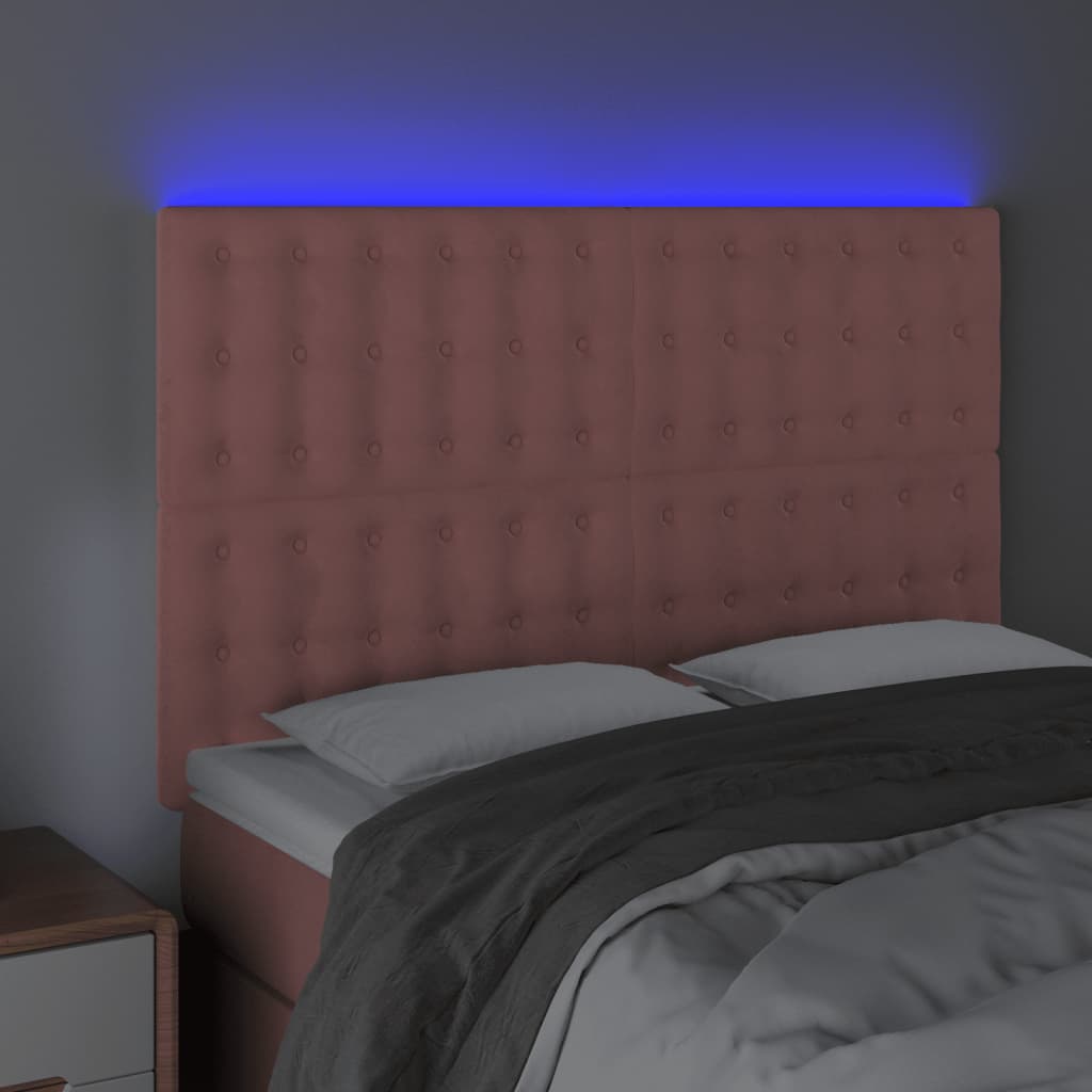 vidaXL Cabeceira de cama c/ luzes LED veludo 144x5x118/128 cm rosa