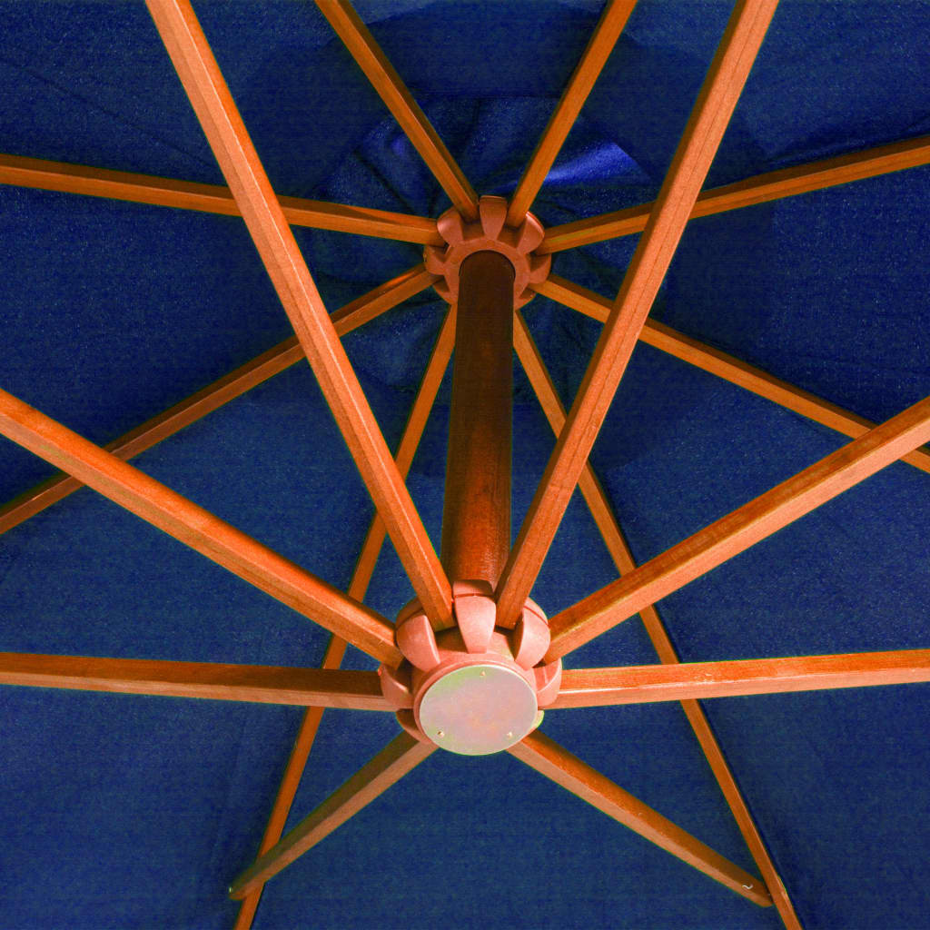 vidaXL Guarda-sol suspenso com poste 3,5x2,9 m abeto maciço azul-ciano