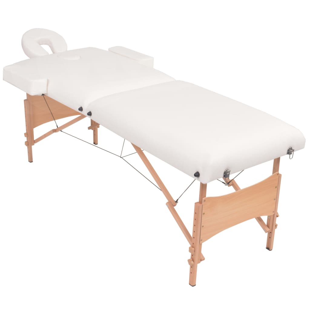 vidaXL Mesa massagem dobrável 2 zonas + banco 10 cm espessura branco