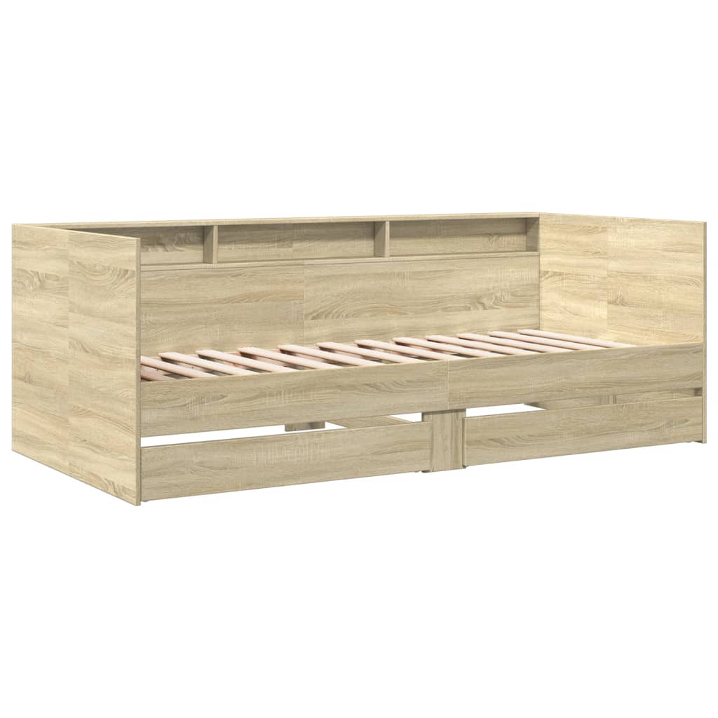 vidaXL Sofá-cama com gavetas derivados de madeira carvalho sonoma
