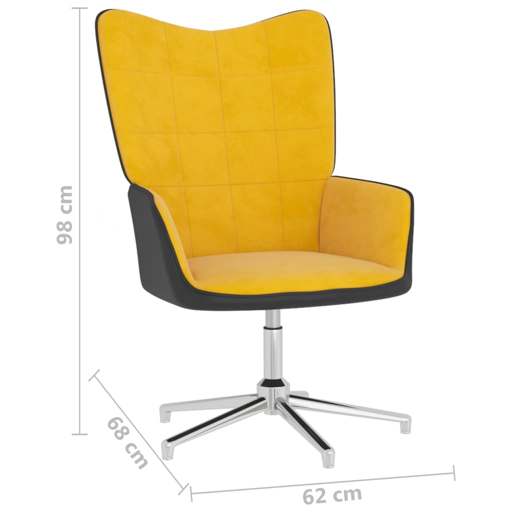 vidaXL Cadeira de descanso com banco PVC e veludo amarelo mostarda