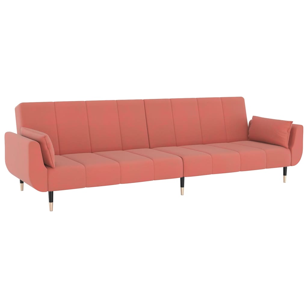 vidaXL Sofá-cama 2 lugares com duas almofadas veludo rosa