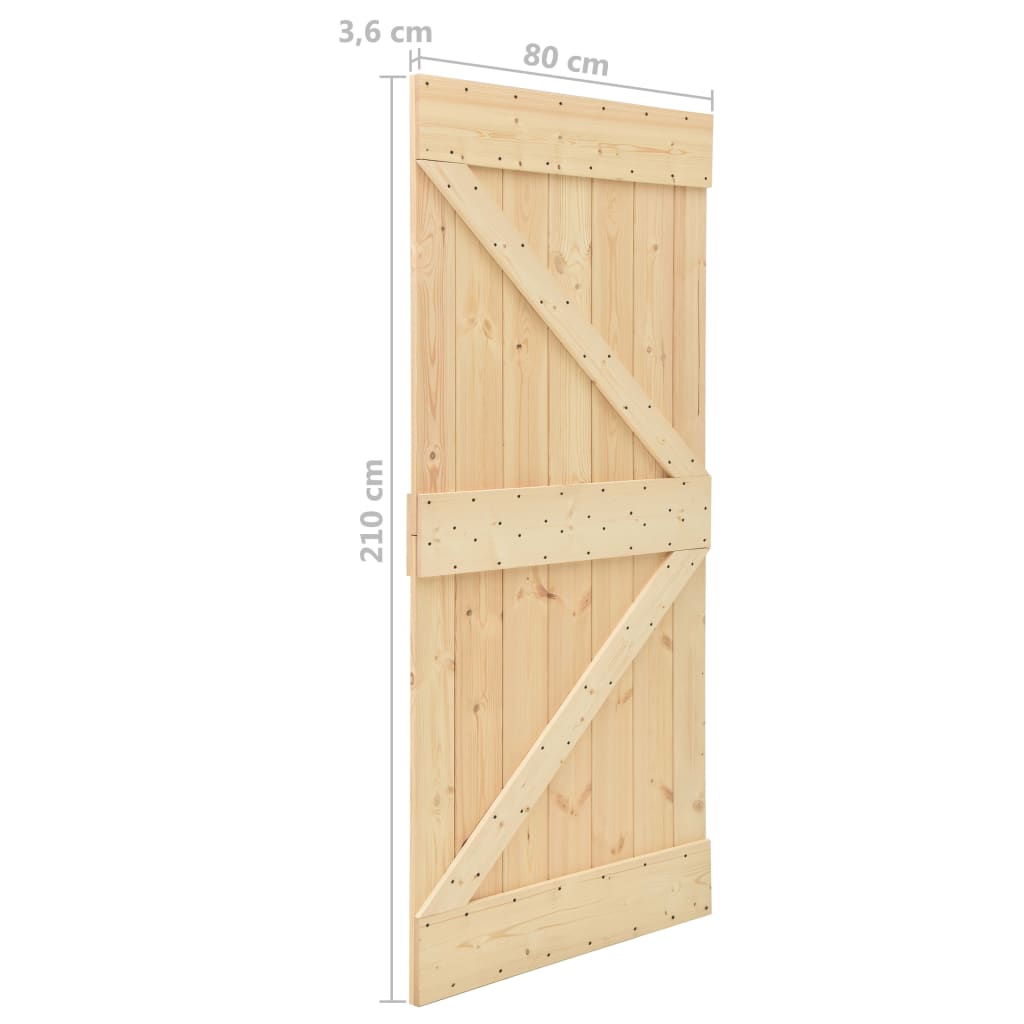 vidaXL Porta de correr com ferragens 80x210 cm madeira de pinho maciça