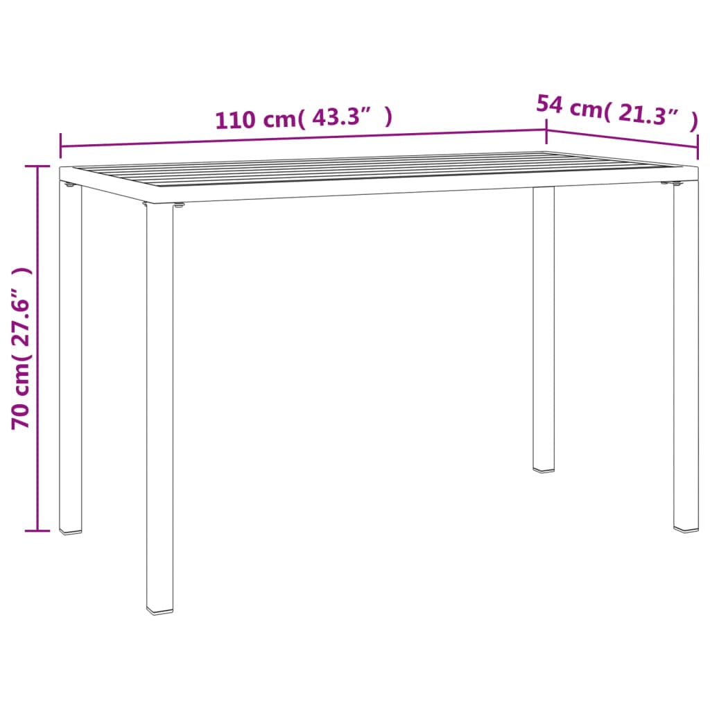 vidaXL Mesa de jantar para jardim 110x54x70 cm aço antracite