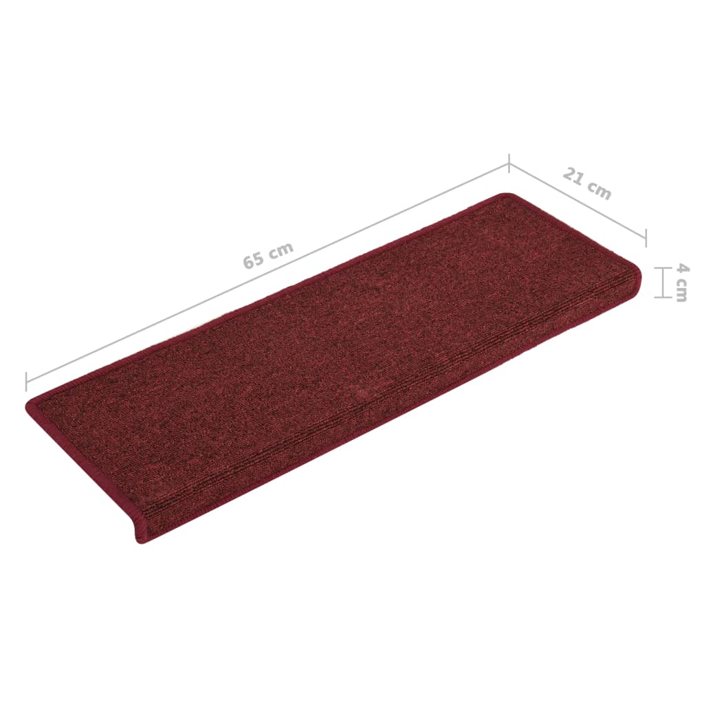 vidaXL Tapete/carpete para degraus 15 pcs 65x21x4 cm vermelho fosco