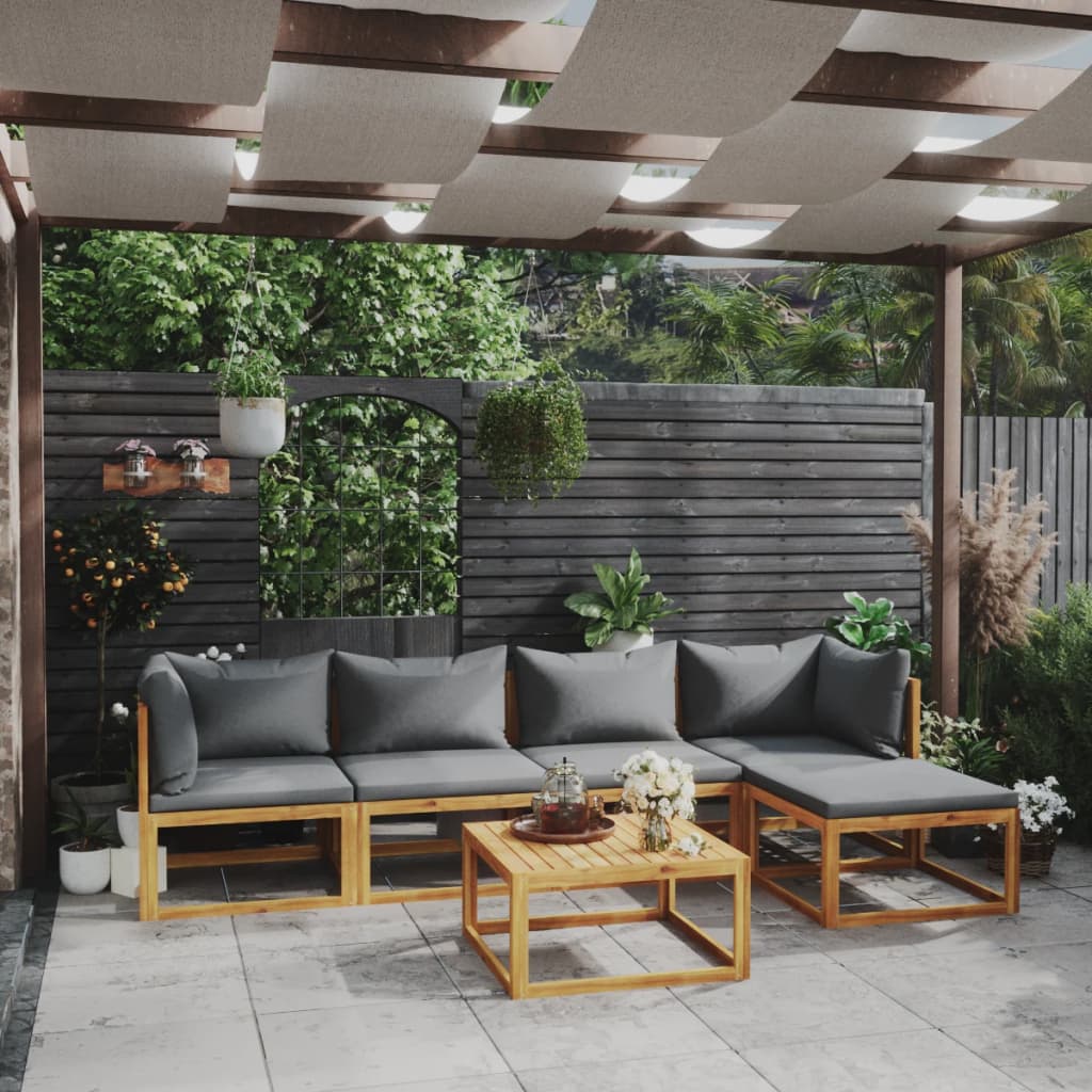 vidaXL 6 pcs conjunto lounge de jardim c/ almofadões acácia maciça