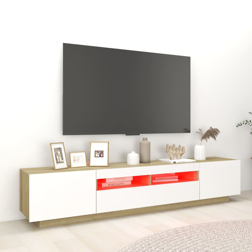vidaXL Móvel de TV com LEDs 200x35x40 cm branco/cor carvalho sonoma