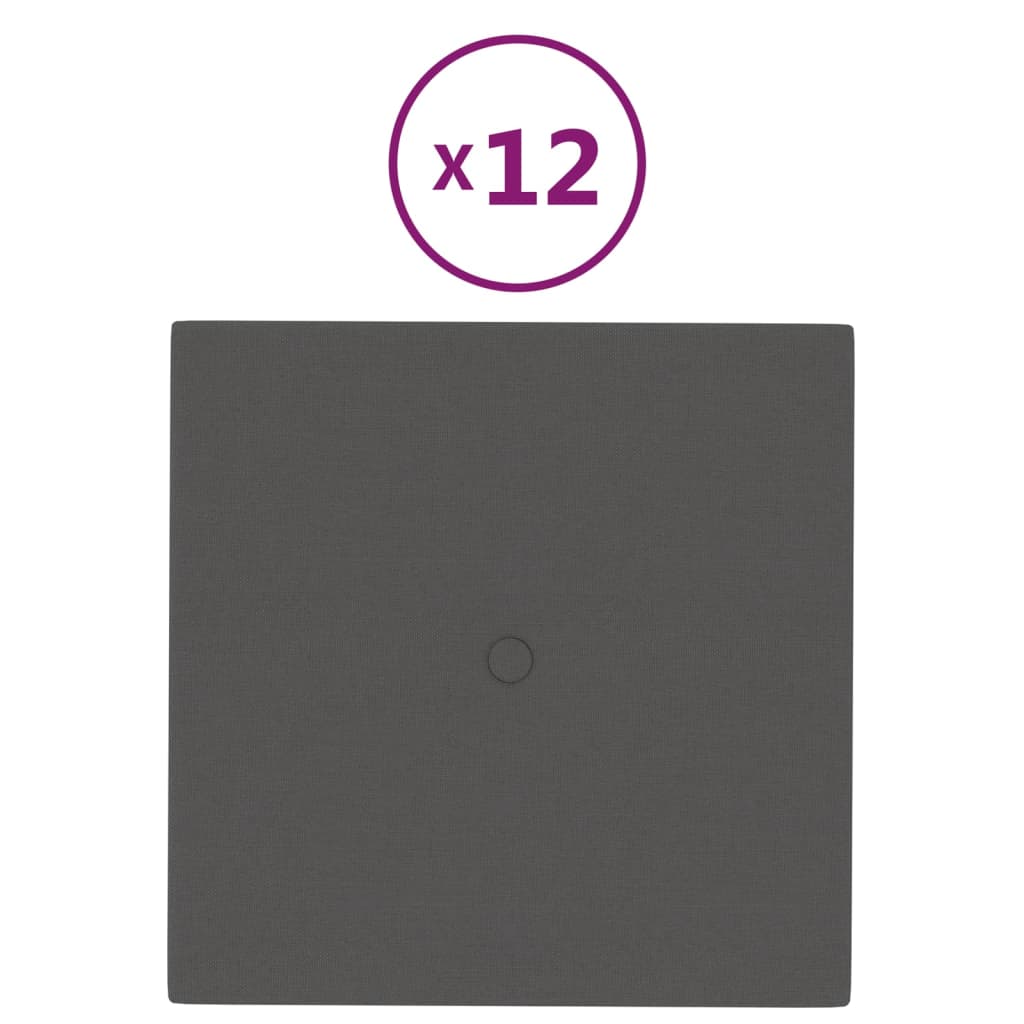 vidaXL Painel de parede 12 pcs 30x30cm tecido 1,08 m² cor cinza-escuro
