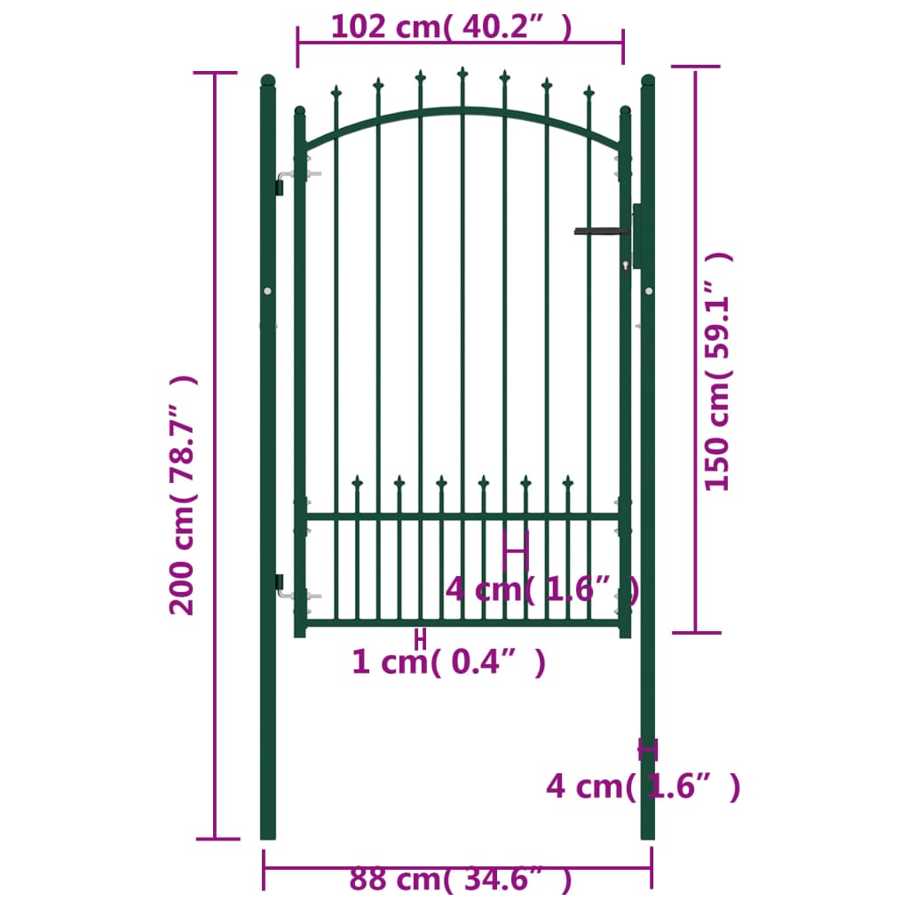 vidaXL Portão para cerca com espetos 100x150 cm aço verde