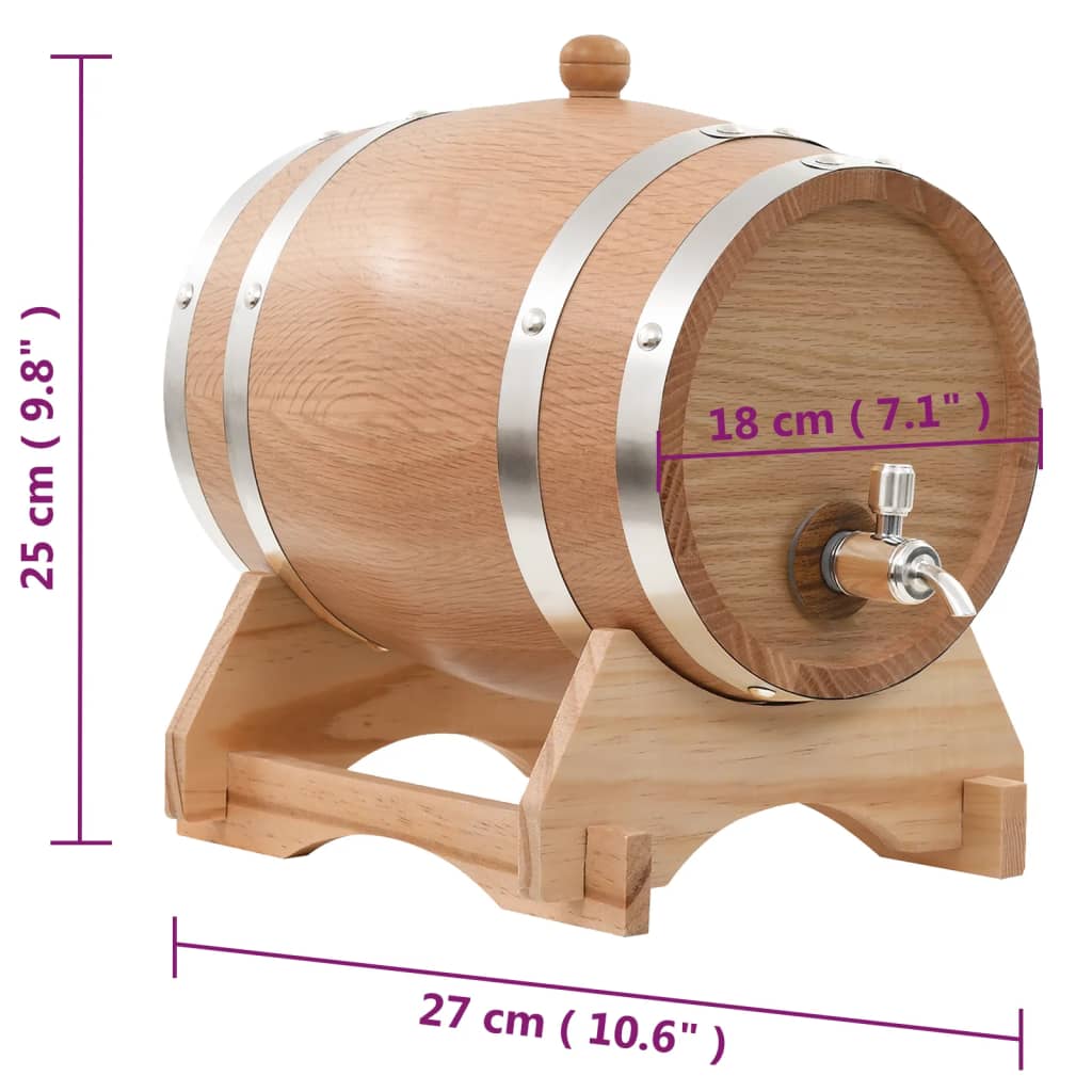 vidaXL Barril de vinho com torneira em madeira de carvalho maciça 6 L