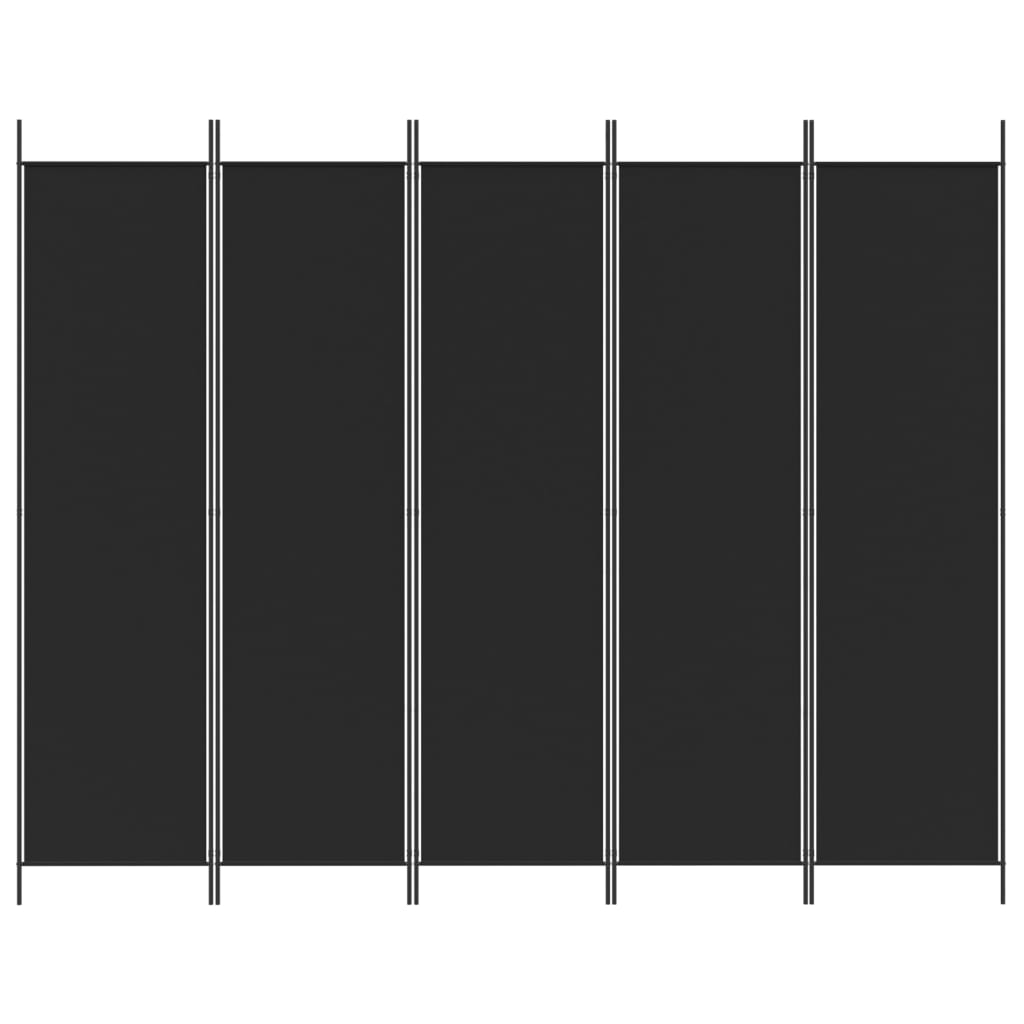 vidaXL Divisória de quarto com 5 painéis 250x200 cm tecido preto