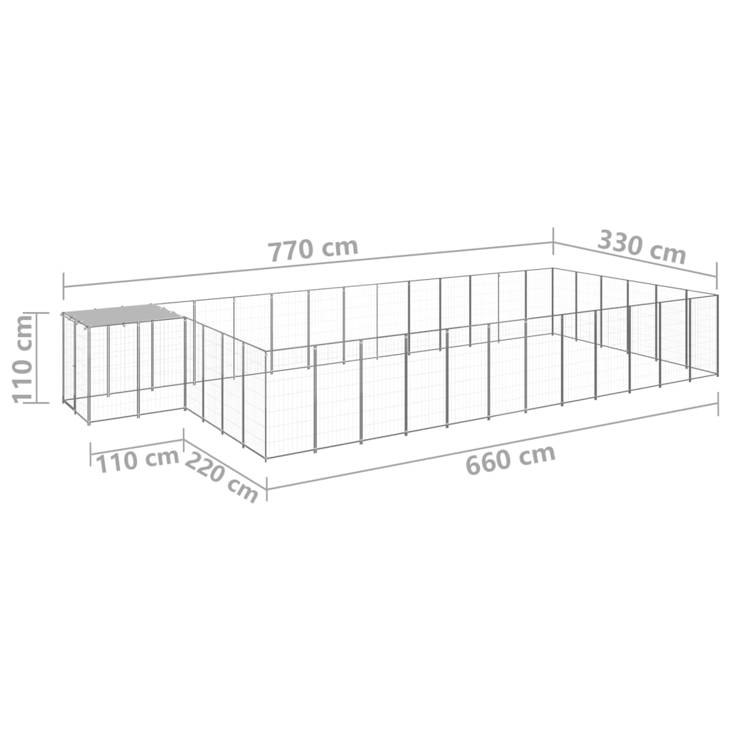 vidaXL Canil 22,99 m² aço prateado