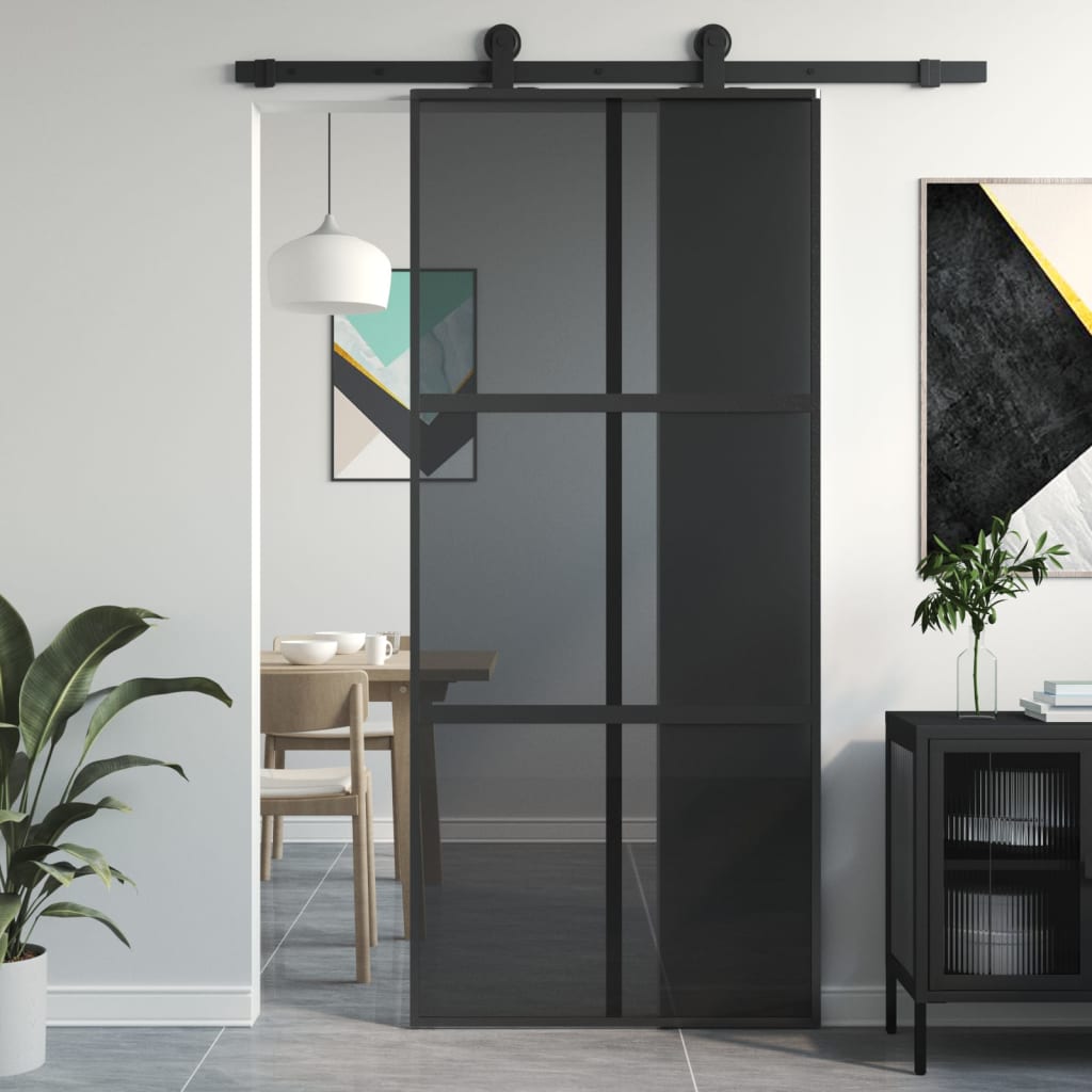 vidaXL Porta deslizante 90x205 cm vidro temperado e alumínio preto