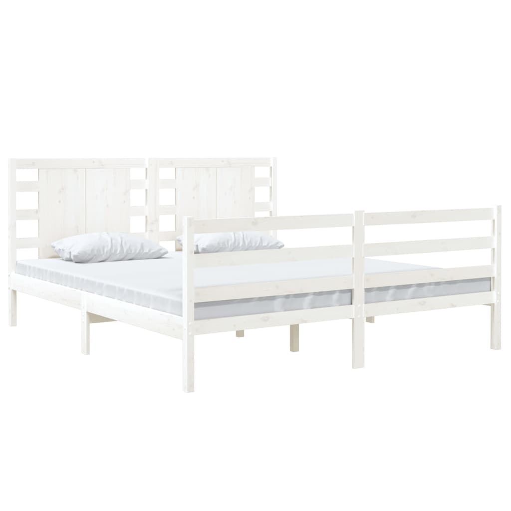 vidaXL Estrutura de cama casal 135x190 cm pinho maciço branco