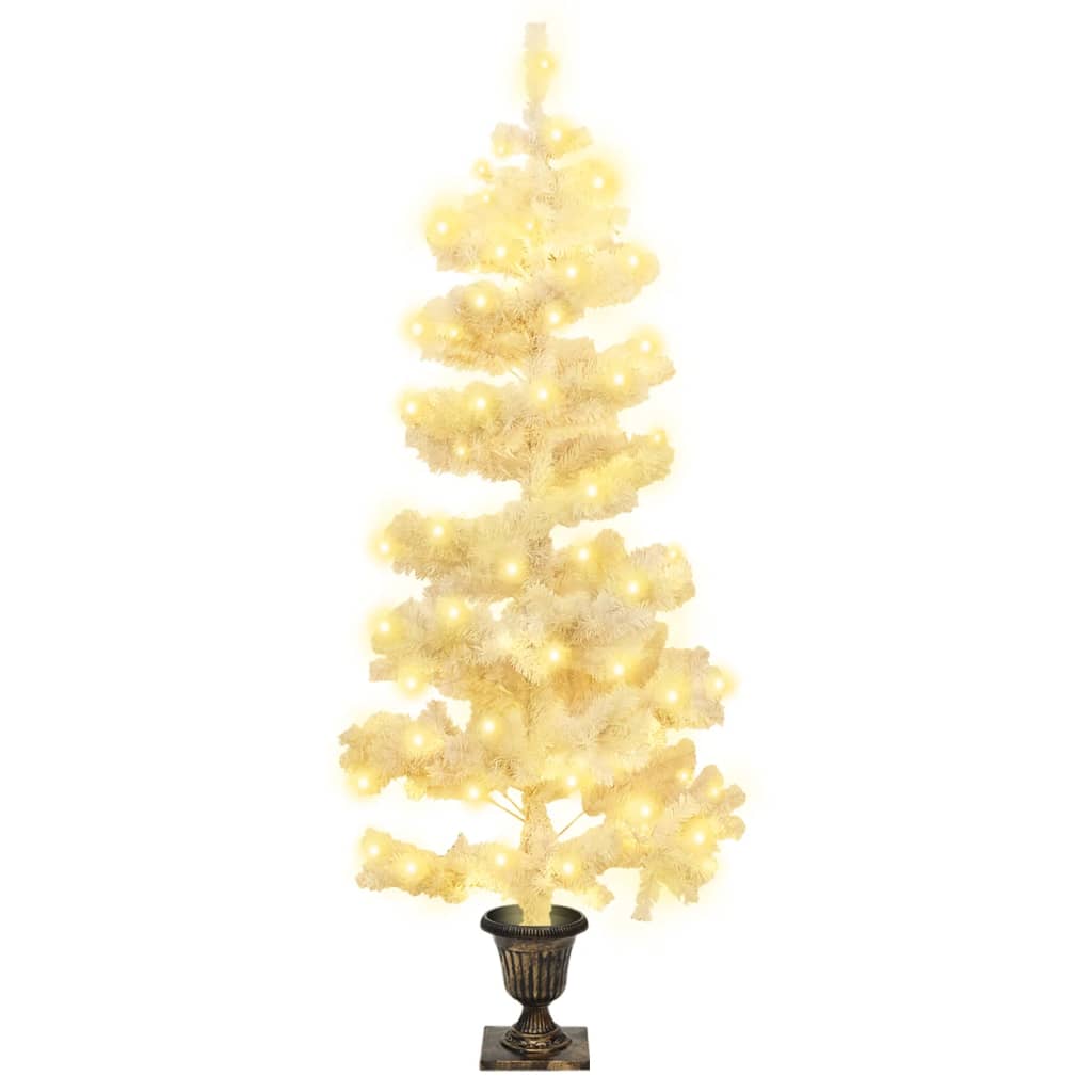 vidaXL Árvore de Natal rotativa pré-iluminada + vaso PVC 120 cm branco