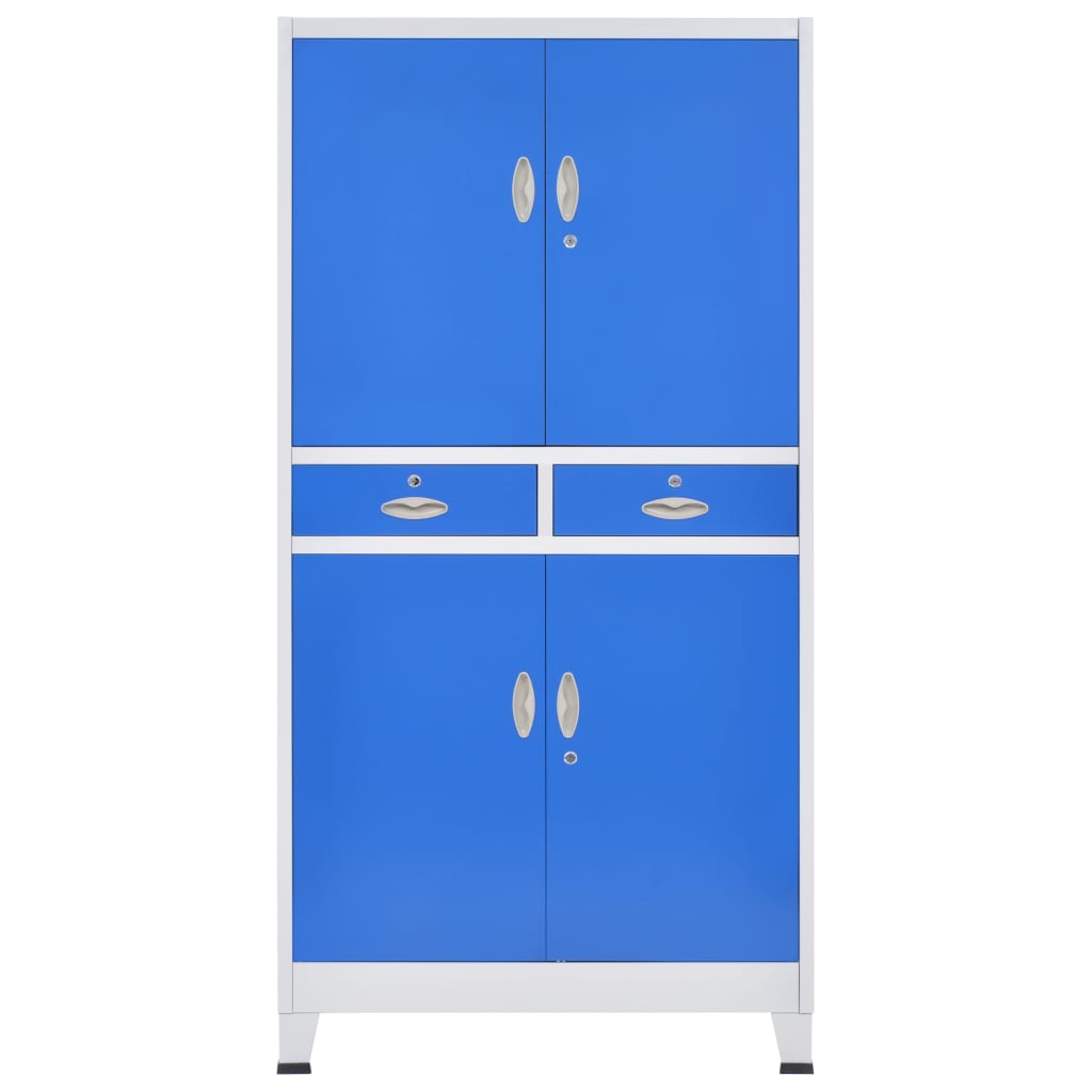 vidaXL Armário escritório c/ 4 portas metal 90x40x180 cm cinza e azul
