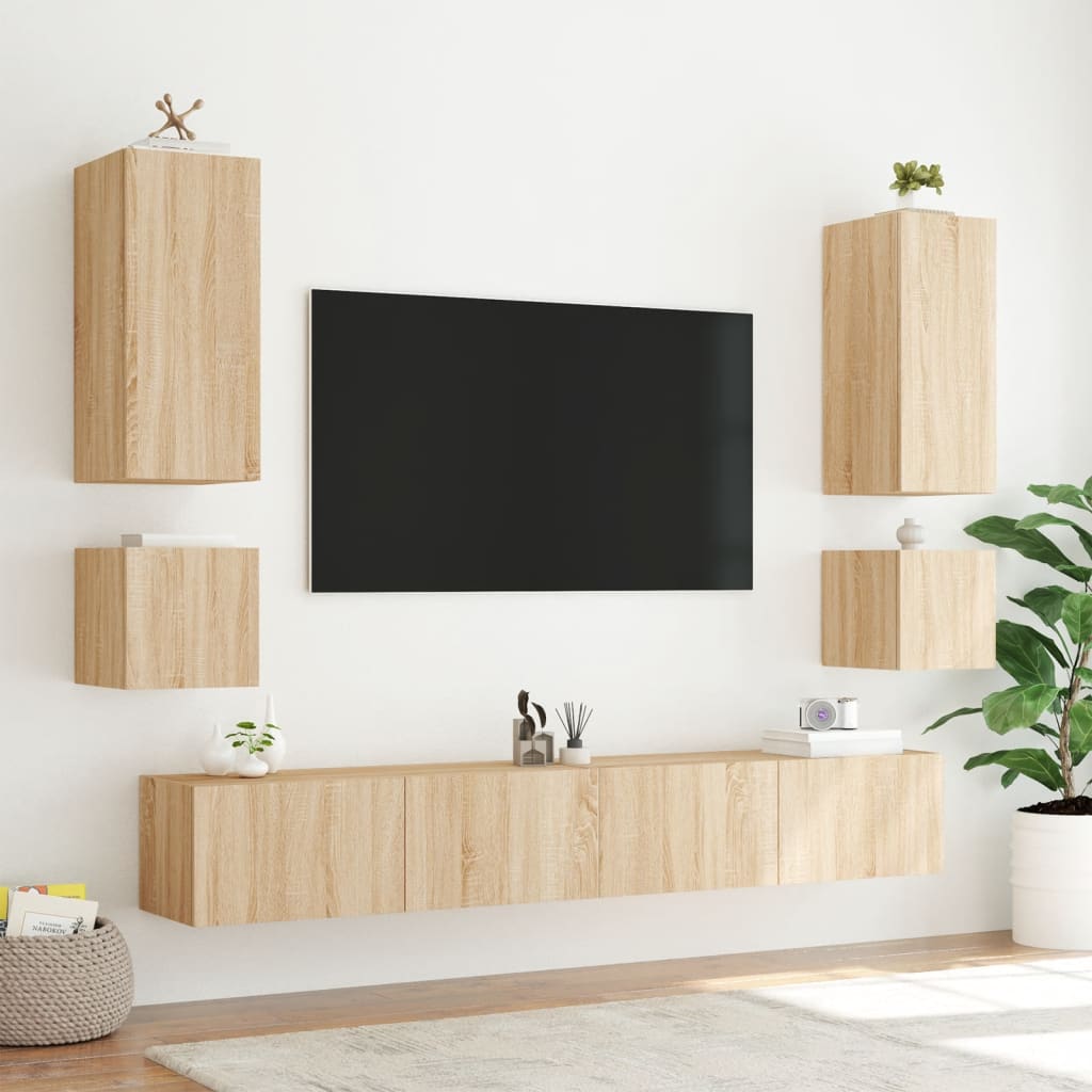 vidaXL 6 pcs móveis de parede para TV com luzes LED carvalho sonoma
