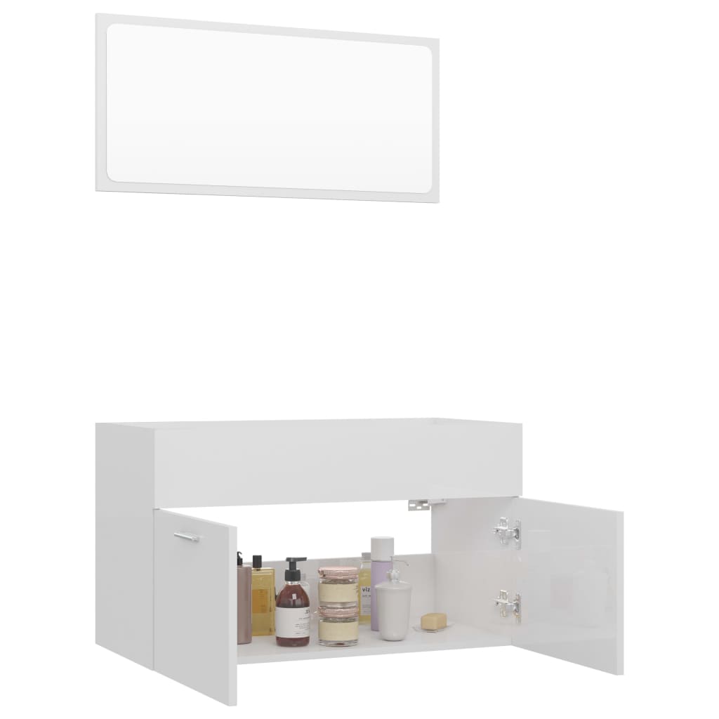 vidaXL 2pcs conj. móveis casa banho derivados madeira branco brilhante