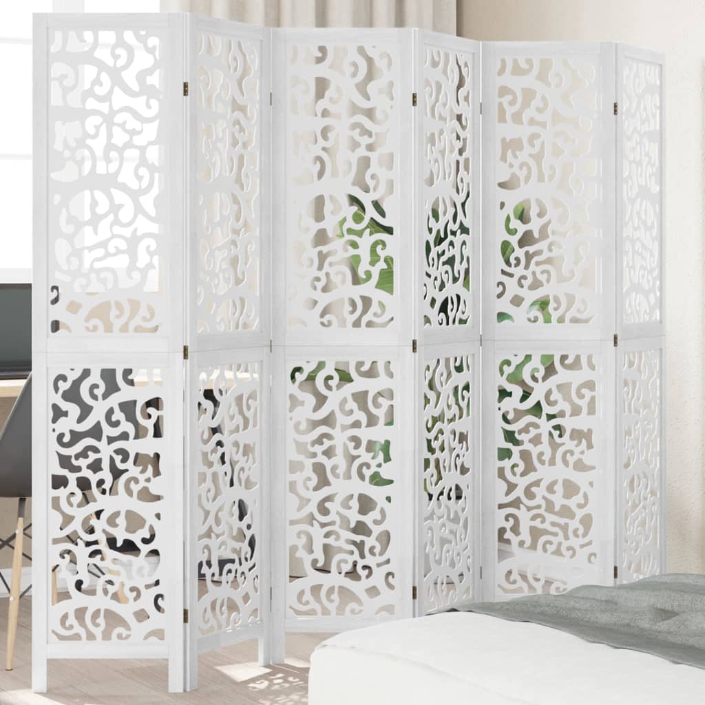 vidaXL Biombo com 6 painéis madeira de paulownia maciça branco