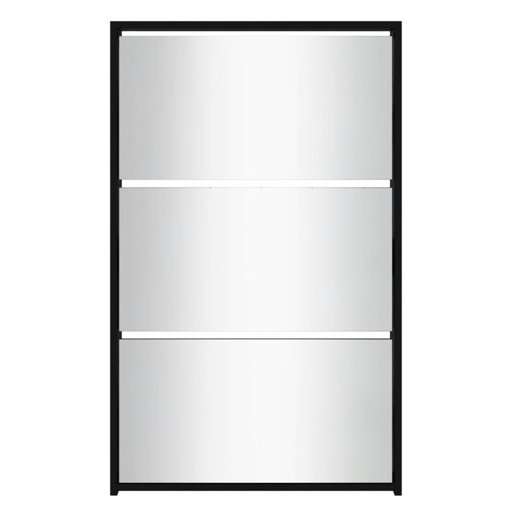 vidaXL Sapateira com espelho de 3 divisórias 63x17x102,5 cm preto