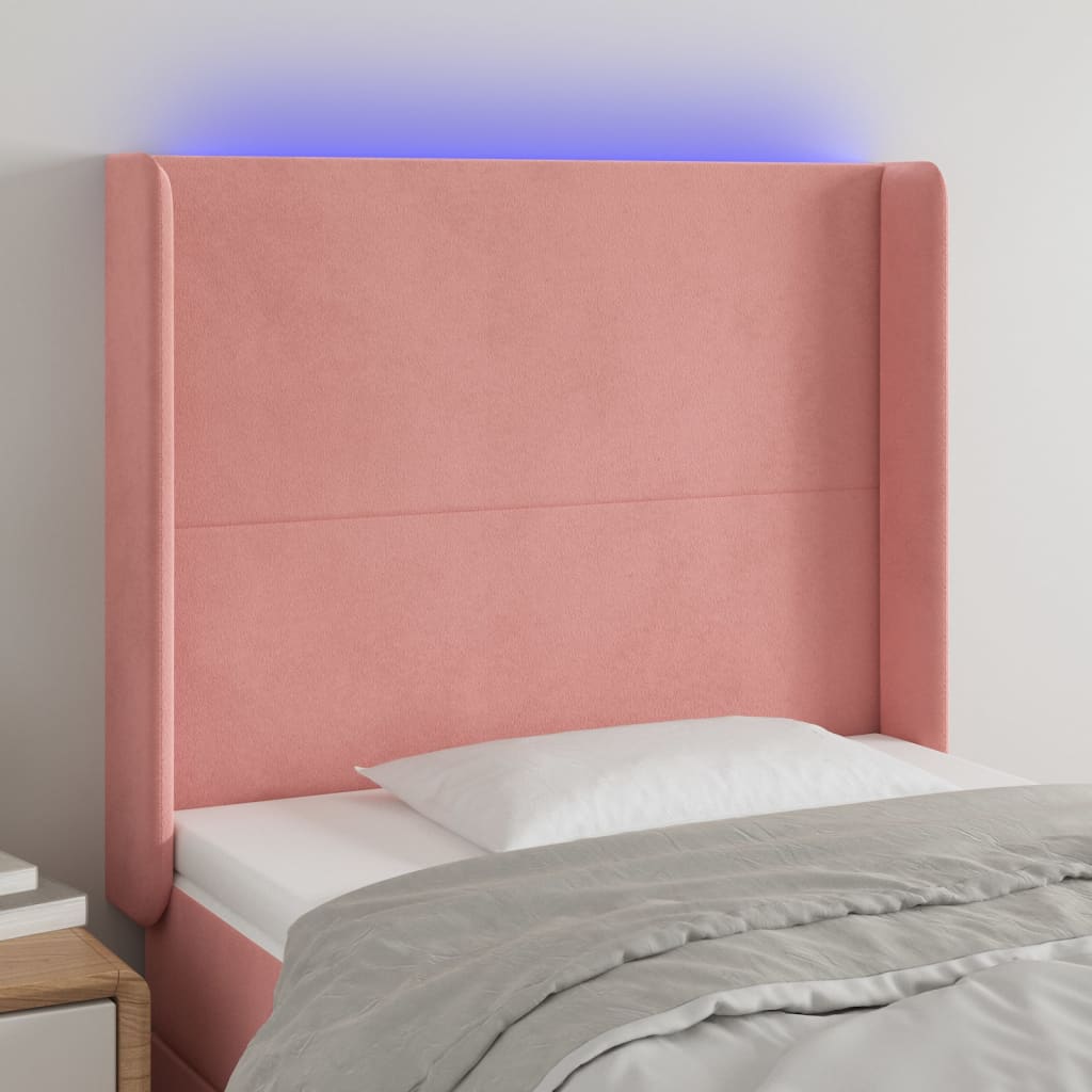 vidaXL Cabeceira de cama c/ luzes LED veludo 103x16x118/128 cm rosa