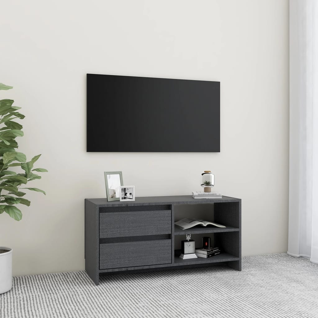vidaXL Móvel de TV 80x31x39 cm madeira de pinho maciça cinzento