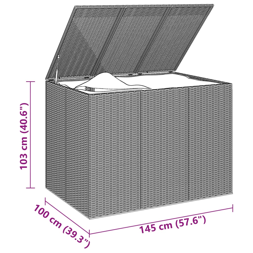 vidaXL Caixa para almofadões de jardim 145x100x103 cm vime PE castanho