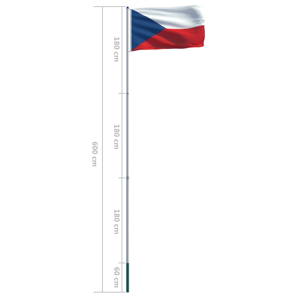 vidaXL Bandeira da República Checa com mastro de alumínio 6 m