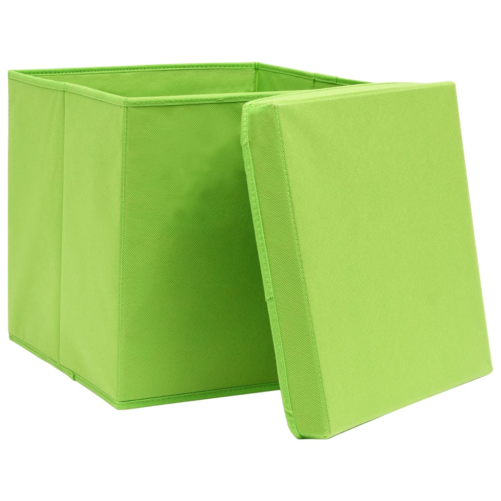 vidaXL Caixas de arrumação com tampas 10 pcs 32x32x32 cm tecido verde