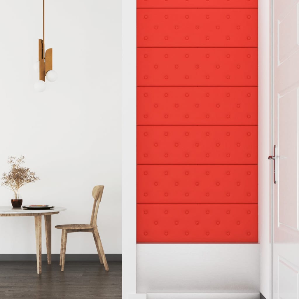 vidaXL Painel parede 12 pcs 90x30 cm couro artificial 3,24 m² vermelho