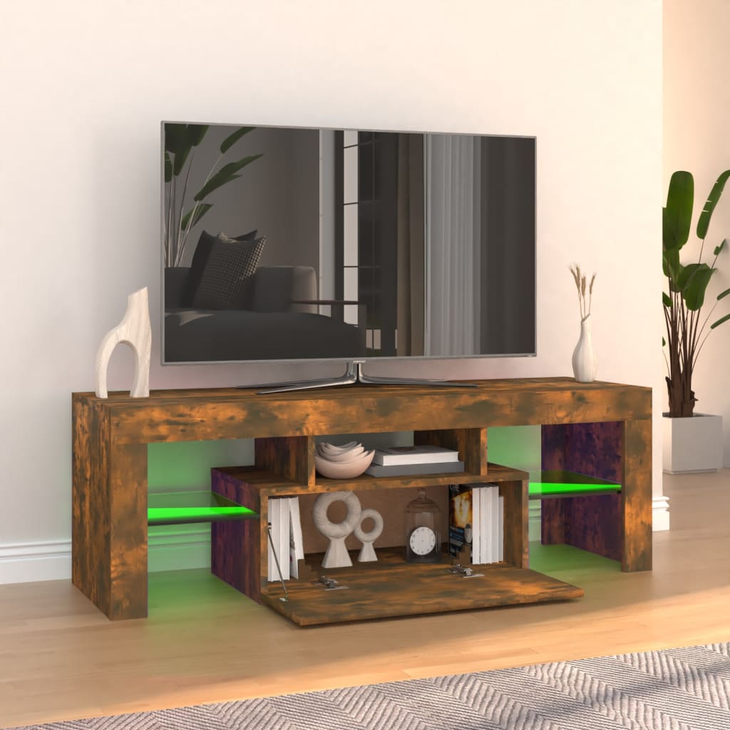 vidaXL Móvel de TV com luzes LED 120x35x40 cm carvalho fumado