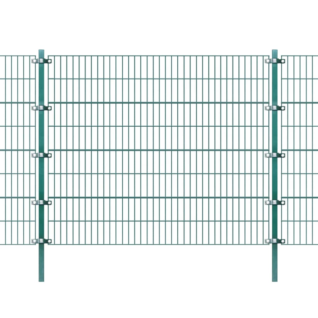 vidaXL Painel vedação c/ postes ferro revestido a pó 6x1,6 m verde