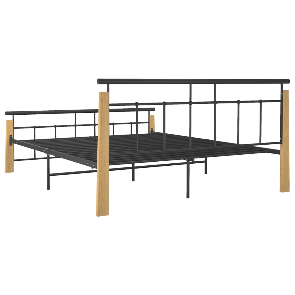 vidaXL Estrutura de cama 160x200 cm metal e madeira de carvalho maciça