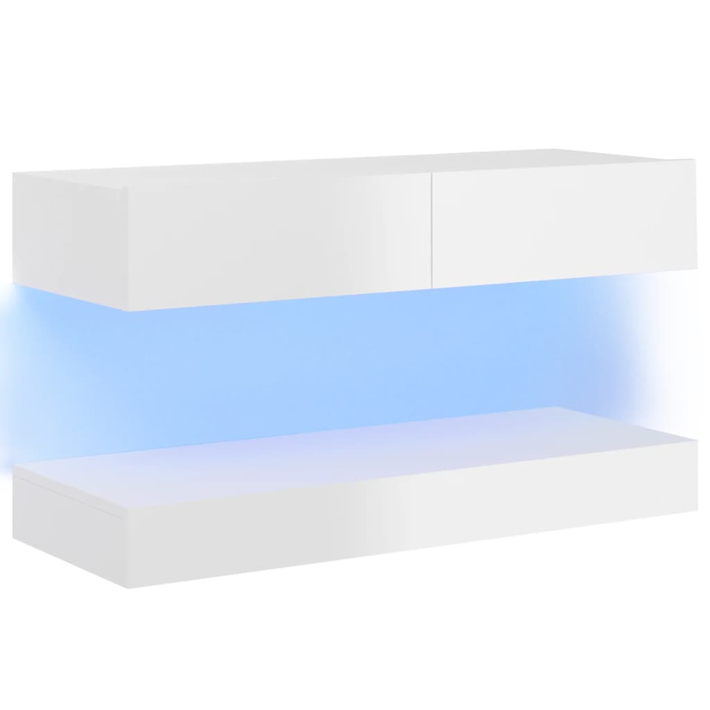 vidaXL Móvel de TV com luzes LED 90x35 cm branco brilhante