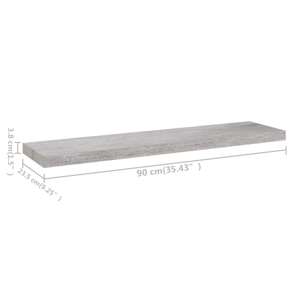 vidaXL Prateleira de parede suspensa 90x23,5x3,8 cm MDF cinza cimento